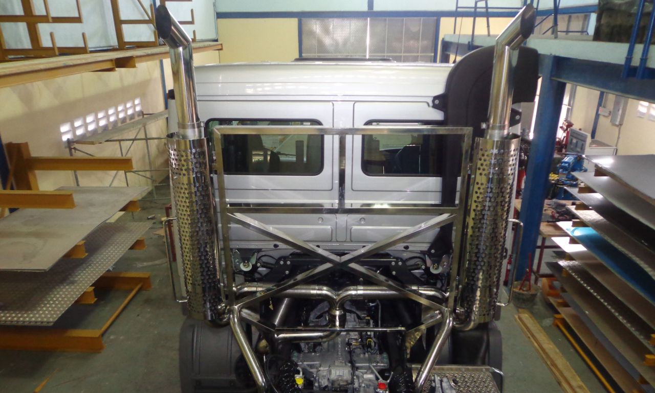 A truck with Stainless Steel pipes and rhs